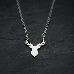 Deer necklace tiny deer antler necklace silver deer charm