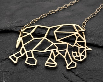 Elephant necklace locket origami elephant charm geometric elephant pendant Christmas gift