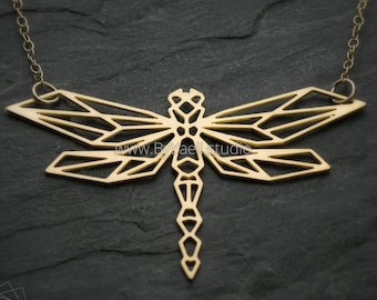 Dragonfly necklace gold dragonfly pendant geometric origami necklace