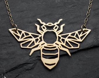 Bee necklace insect jewelry gold honey bee jewelry gold origami geometric bee pendant