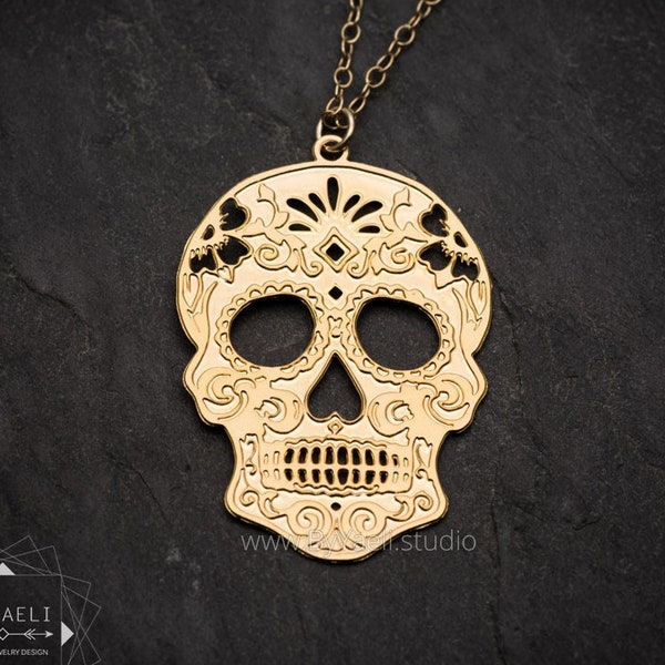 Sugar skull necklace day of the dead necklace skull pendant Gothic jewelry
