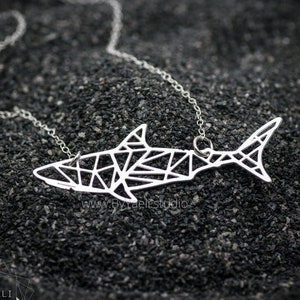 Shark necklace shark jewelry geometric origami silver shark pendant