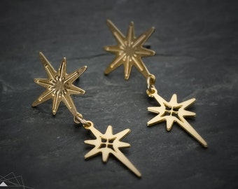 Boucles d'oreilles étoiles - boucles d'oreilles étoile dorées - boucles d'oreilles pendantes étoile du nord Cadeau de Noël pour ici