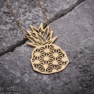 Pineapple necklace gold pineapple pendant geometric origami pineapple charm