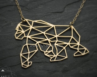 Gorilla necklace gold origami gorilla necklace geometric nature jewelry