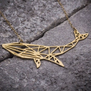 Whale necklace gold humpback whale pendant sperm whale ocean necklace geometric origami whale necklace image 1