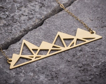 Mountain necklace geometric necklace mountain pendant mountain jewelry gold mountains gift for here