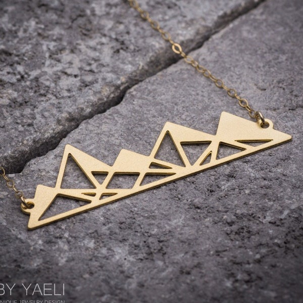 Mountain necklace geometric necklace mountain pendant mountain jewelry gold mountains gift for here