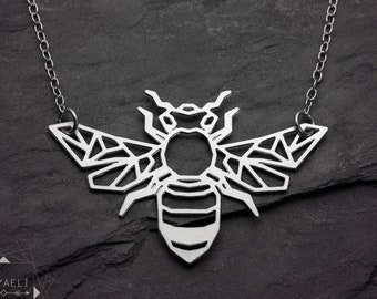 Bee necklace honey bee jewelry silver bee pendant insect jewelry Christmas gift