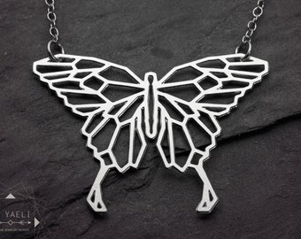 Butterfly necklace silver geometric butterfly pendant origami butterfly necklace