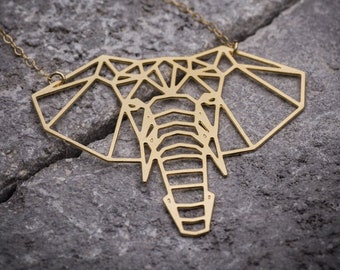 Elephant necklace, gold geometric elephant lover gift, lucky necklace.