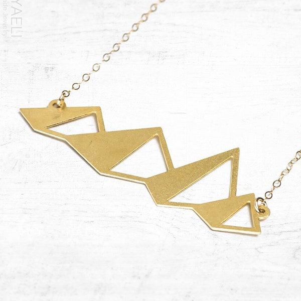 Mountains necklace gold pyramids mountains pendant geometric mountain jewelry gift for her