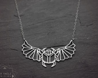 Egyptian jewelry silver scarab necklace silver beetle necklace