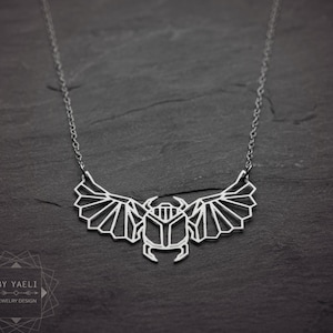 Egyptian jewelry silver scarab necklace silver beetle necklace