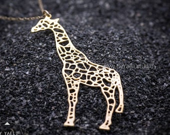 Giraffe necklace, gold giraffe gift, animal necklace