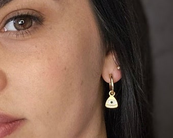 Evil eye gold hoops earrings adorned with resin, protection jewelry