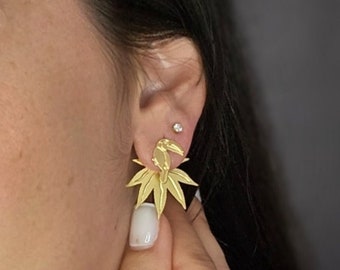 Ear jacket gold leaf earrings toucan earrings gold bird stud earrings ear jackets post earrings