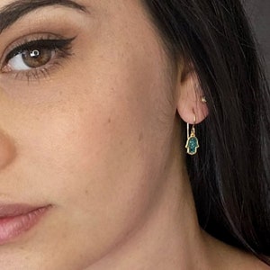 Hamsa earrings, gold hamsa with shell & resin. good luck earrings, protection jewelry