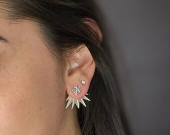 Spark earrings silver ear jacket earrings front back earrings spark stud earrings