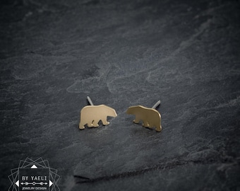 Bear earrings - tiny bear stud earrings, gold bear post earrings gift for mom