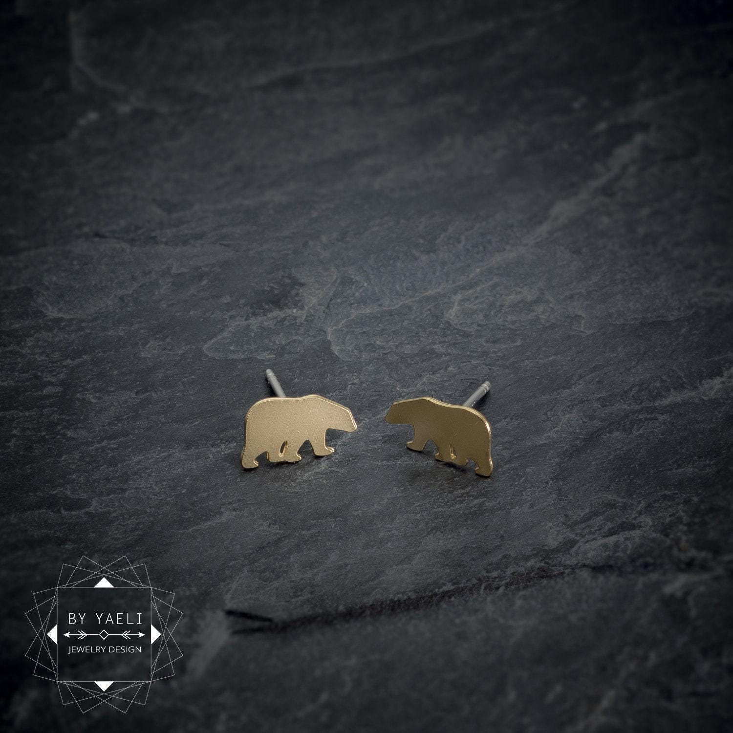 Bear earrings - tiny bear stud earrings, gold bear post earrings gift for mom