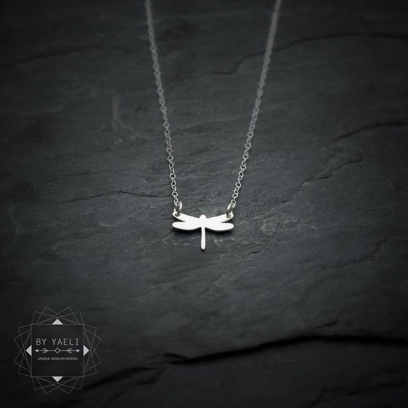 Dragonfly necklace tiny dragonfly jewelry silver dragonfly charm image 2
