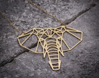 Elephant necklace, gold geometric elephant lover gift, lucky necklace.