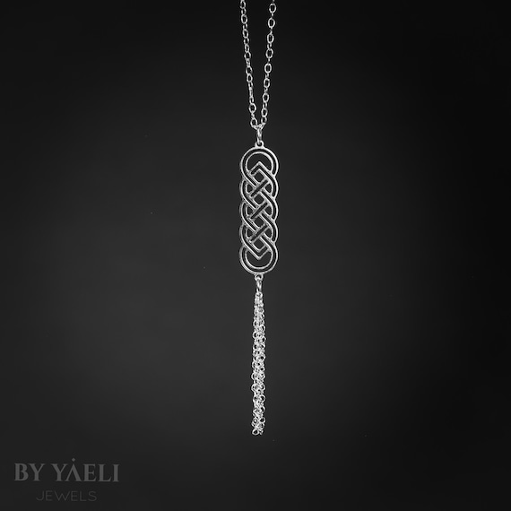 FJ Collana Nodo Celtico Irlandese In Argento 925 Con Pietra Portafortuna - Ciondolo Infinito, Regalo Per Donna
