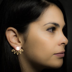 Ear jacket earrings, flower leaf ear jackets image 2