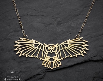 Owl necklace owl pendant gold geometric origami owl