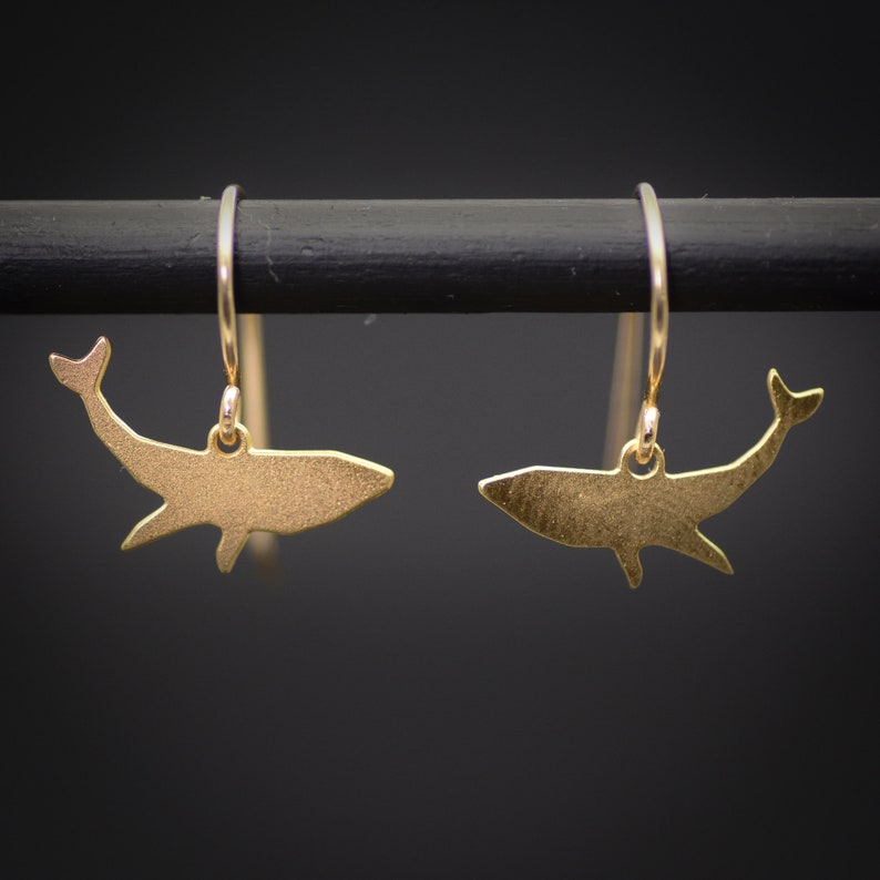 Whale earrings, gold tiny whale dangle earrings image 5