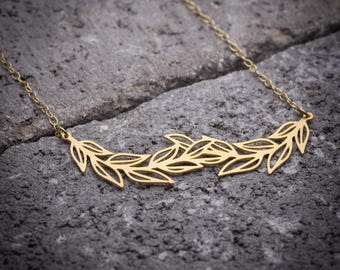 Leaf necklace branch necklace gold leaves necklace