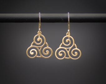 Celtic earrings, gold Triskelion dangle earrings