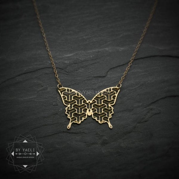 Butterfly necklace gold geometric bug jewelry.