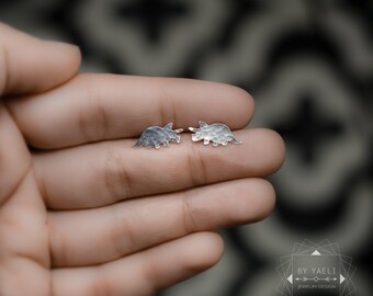 Dinosaur earrings tiny dinosaur post earrings silver dinosaur stud earrings Triceratops earrings