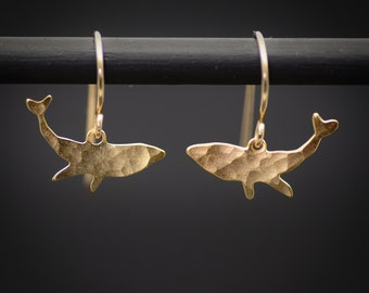 Whale earrings, gold tiny whale dangle earrings