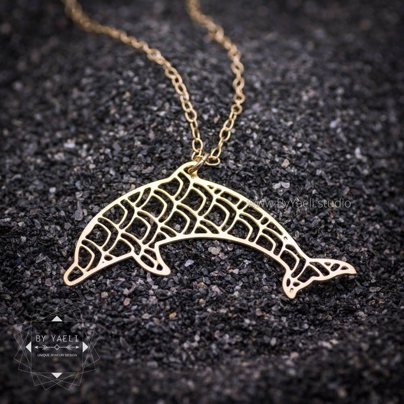 Dolphin necklace gold dolphin ocean necklace animal jewelry geometric necklace image 1