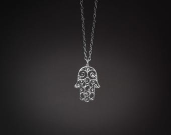Collar de hamsa de plata con dije de hamsa, joyería de hamsa, collar de protección, colgante de hamsa