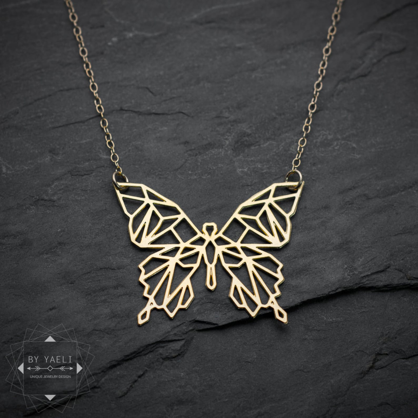 Butterfly necklace geometric butterfly pendant gold butterfly Etsy