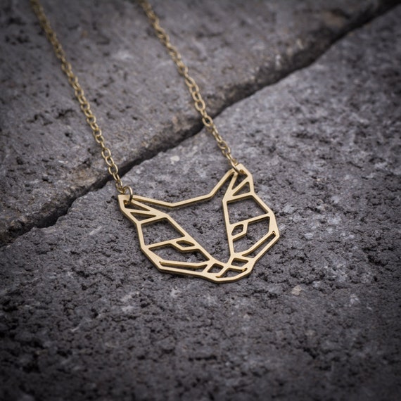Cat Necklace Gold Origami Cat Pendant 