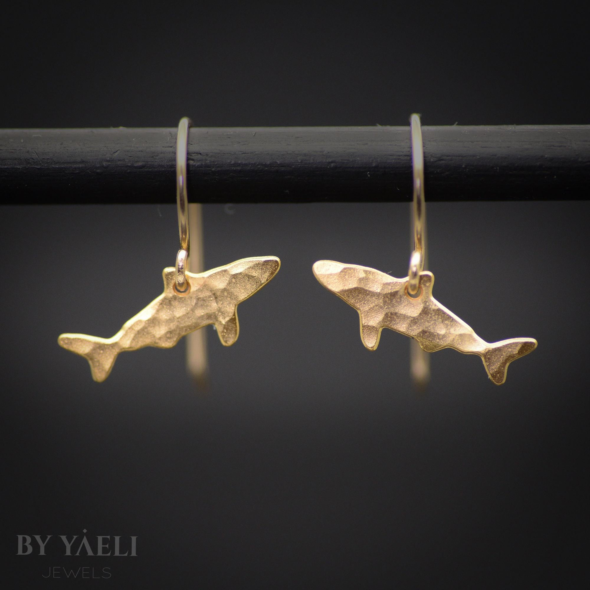 Shark Earrings, Tiny Gold Shark Dangle Earrings Ocean Jewelry - Etsy