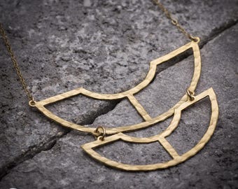 Geometric necklace half circle necklace geometric jewelry gold long necklace