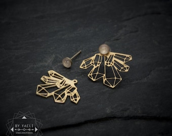 Ear jacket geometric earrings, gold stud earrings.