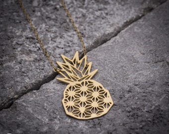 Pineapple necklace gold pineapple pendant geometric origami pineapple charm