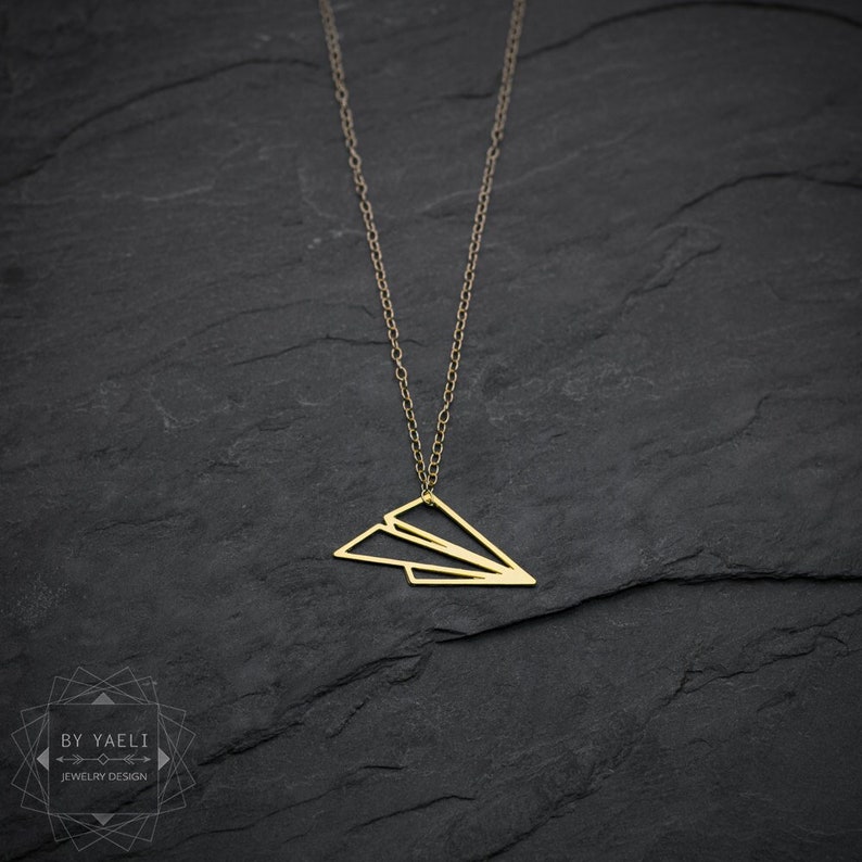 airplane necklace gold origami Paper  plane necklace travel gift