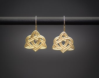 Celtic earrings, Celtic knot with heart dangle earrings