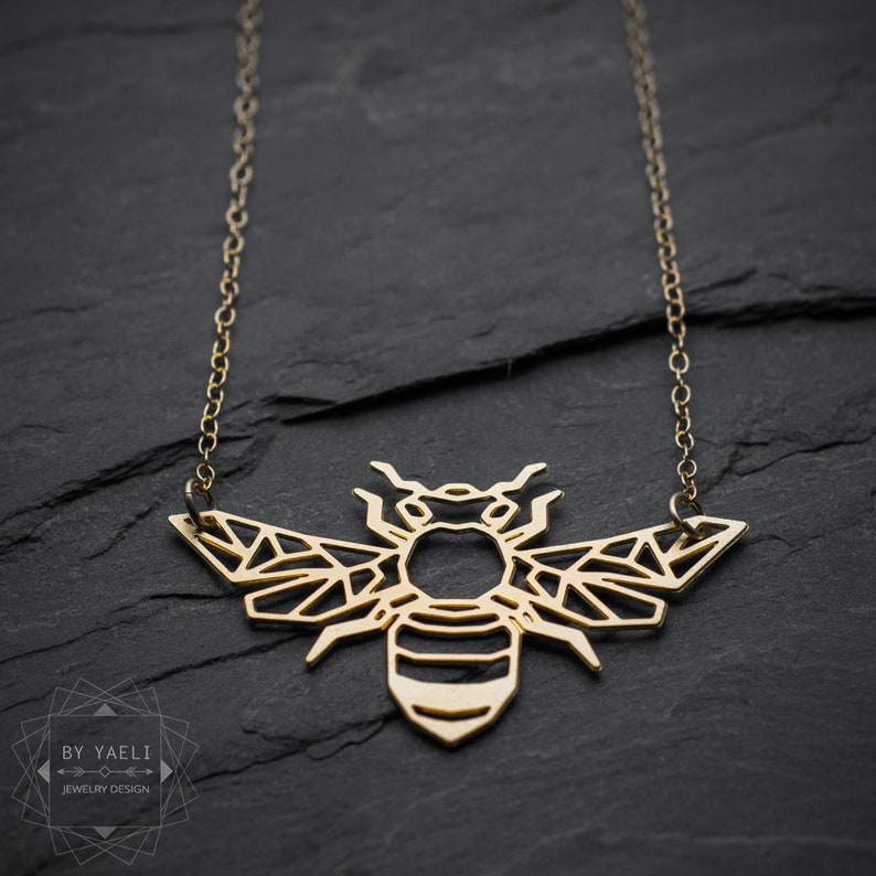 Bee Necklace Insect Jewelry Gold Honey Bee Jewelry Gold Etsy