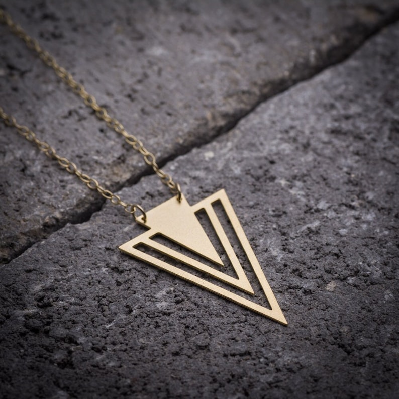 Triangle necklace chevron necklace gold triangle pendant geometric necklace v necklace image 1