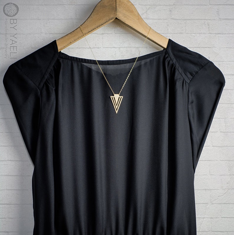 Triangle necklace chevron necklace gold triangle pendant geometric necklace v necklace image 2