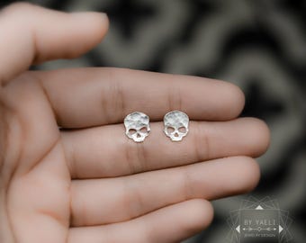 Skull earrings tiny skull post earrings minimalist silver skull stud earrings